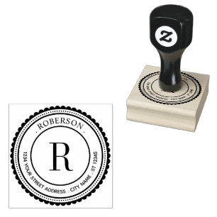 Elegant Monogram Rund Initial Namn Returadress Stämpel