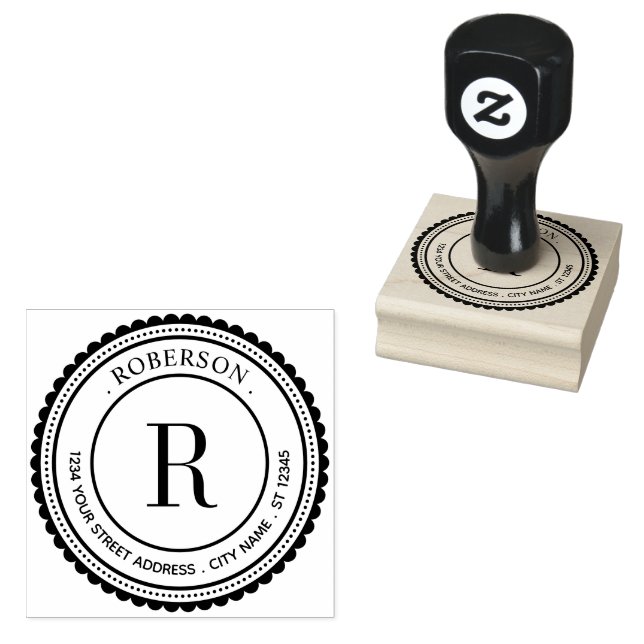 Elegant Monogram Rund Initial Namn Returadress Stämpel (Stämplad)