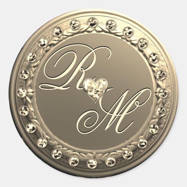 Elegant Monogram Runt Klistermärke (Framsida)