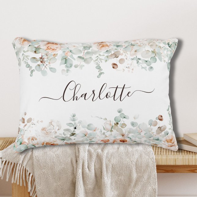 Elegant Monogram Rustic Ro Blommigt Greenery Prydnadskudde (In situ)