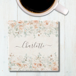 Elegant Monogram Rustic Ro Blommigt Greenery Stenunderlägg