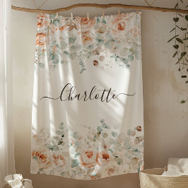 Elegant Monogram Rustic Ros Blommig Grönska Fleecefilt