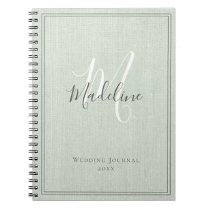 Elegant Monogram Rustic Sage Grönt Linen Journal Anteckningsbok