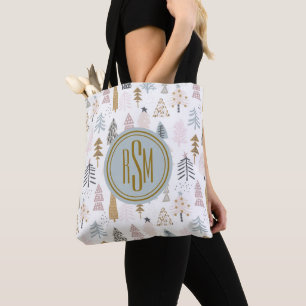 Elegant Monogram, Rustic Winter Träd Shoulder Tygkasse