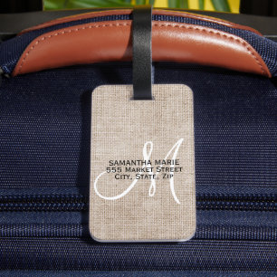 Elegant monogram rustik beige linne bagagebricka