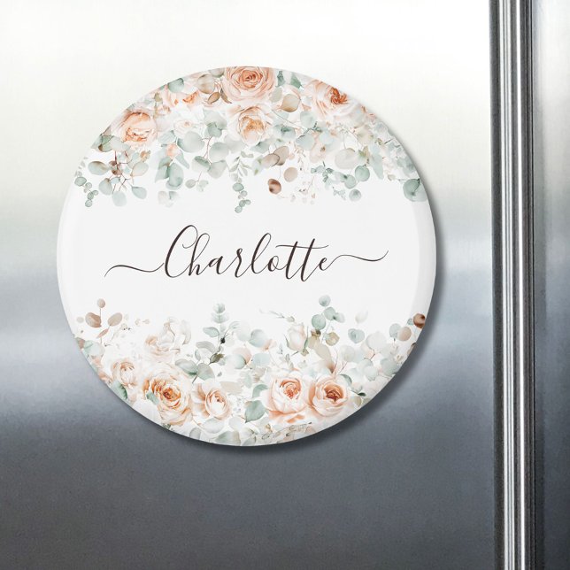 Elegant Monogram Rustik Ros Blommig Grönska Magnet (In situ)