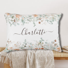 Elegant Monogram Rustik Ros Blommig Grönska Prydnadskudde