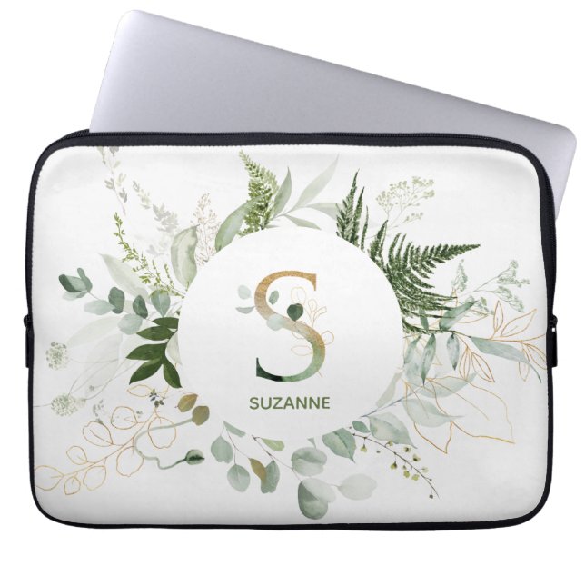 Elegant Monogram S Eucalyptus Utandning Laptop Fodral (Framsidan)