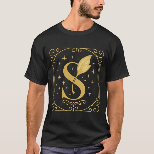Elegant Monogram “S” with Leaf  T Shirt (Framsida)