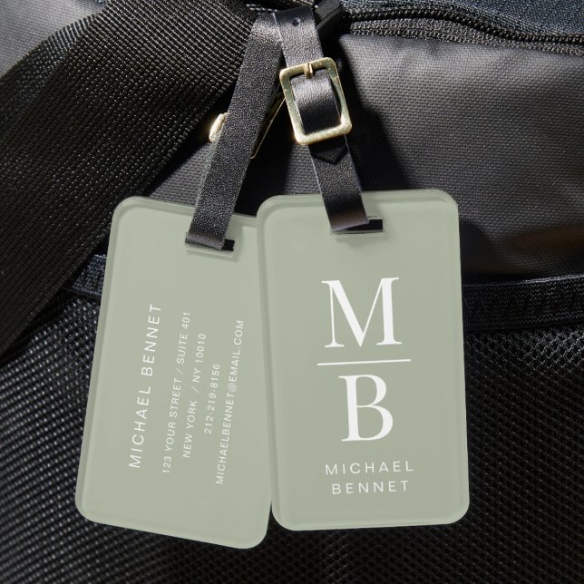 Elegant Monogram Sage Grönt Bagagebricka (Elegant Monogram Sage Green Luggage Tag)