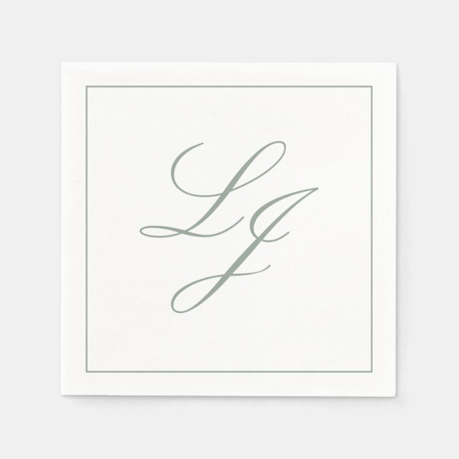 Elegant Monogram Sage Grönt Enkel skript Bröllop Pappersservett (Framsidan)