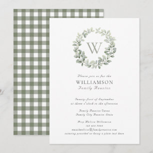 Elegant Monogram Sage Pput Family Reunion Inbjudningar