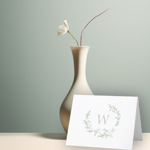 Elegant monogram sagegröna blomblad vapen tack kort