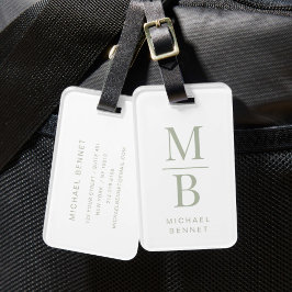 Elegant Monogram Salvia Grön Bagagebricka