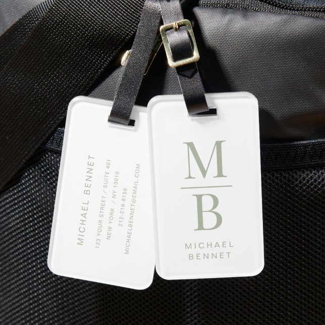 Elegant Monogram Salvia Grön Bagagebricka (Elegant Monogram Sage Green Luggage Tag)