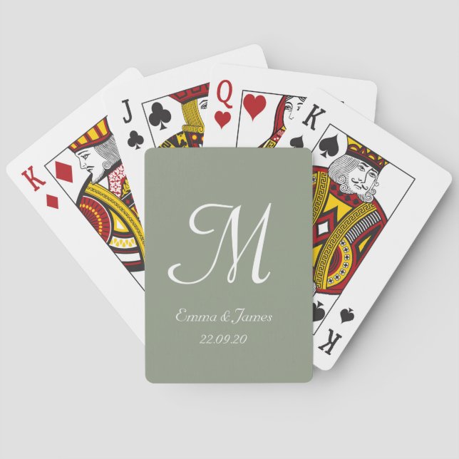 Elegant Monogram Salvia Grön Skriptnamn  Casinokort (Baksidan)