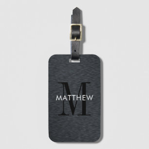 Elegant Monogram Script Black Metall Bagagebricka