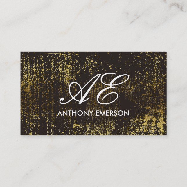 Elegant Monogram Script Guld Grunge Visitkort (Framsida)