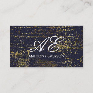 Elegant Monogram Script Guld Grunge Visitkort