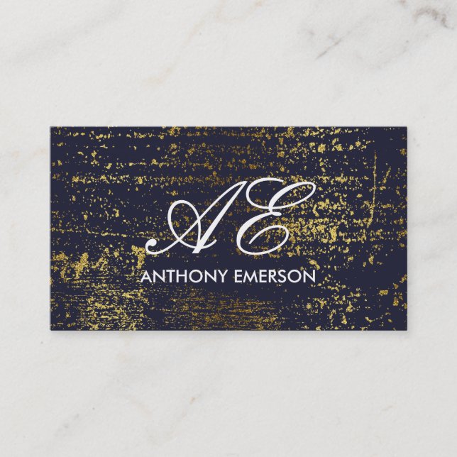 Elegant Monogram Script Guld Grunge Visitkort (Framsida)