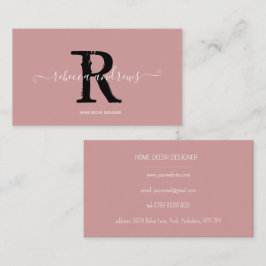 Elegant Monogram Script Namn Initial Dusty Rosa Visitkort