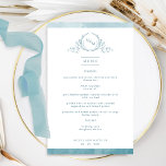 Elegant Monogram Sea Glass Watercolor Bröllop Menu<br><div class="desc">Välkomna gästerna till bord med den här elegantens monogrammade meny bröllop, med ett utsökt hand plockade leafy monogram med par initialer och havsytglas vattenfärg gräns rand. Baksida med vackra vattenfärger tvättar i en mängd olika djupa djupa glasögon, sage och turkosa. En del av vår "Sage, Sea Glass Watercolor Botanical Monogram...</div>