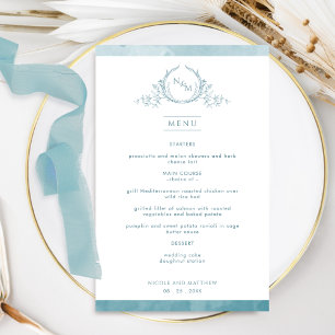 Elegant Monogram Sea Glass Watercolor Bröllop Menu