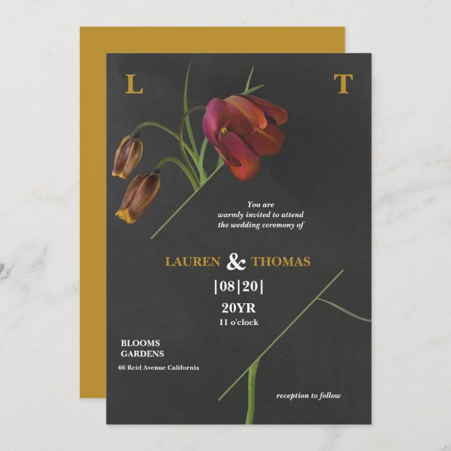 Elegant Monogram Sea Grönt Bloom Tulips Bröllop Inbjudningar (Fram/baksida)
