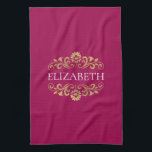 Elegant Monogram Shock rosa Kitchen Towel Kökshandduk<br><div class="desc">En elegant och chic shock rosa och guld blomstrar i monogramkökshandduk. Lägg till ditt namn mellan blommigten guld blomstrar på framsidan. Designad av Blackberry Boulevard.</div>