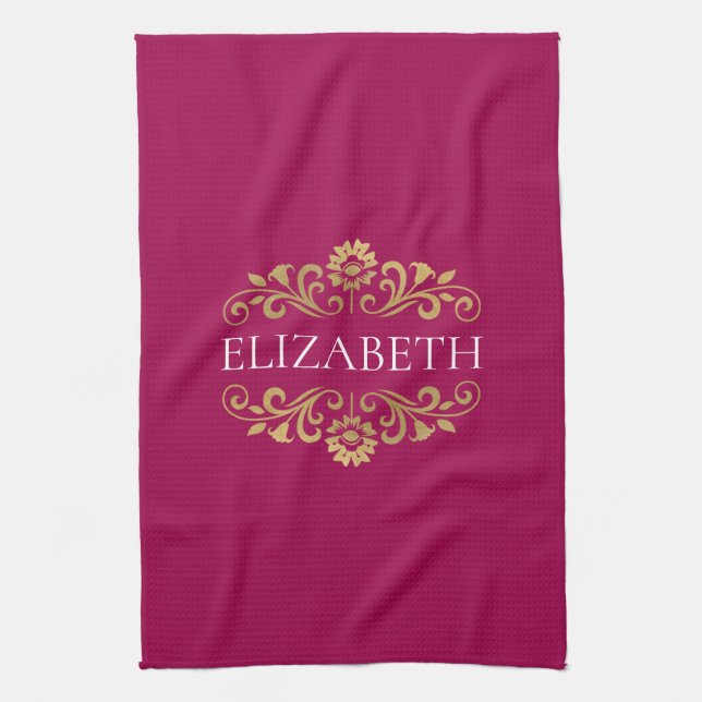 Elegant Monogram Shock rosa Kitchen Towel Kökshandduk (Vertikal)