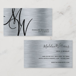Elegant Monogram Silver Black Modern Script Namn Visitkort