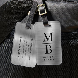 Elegant monogram silver borstad metallisk  bagagebricka