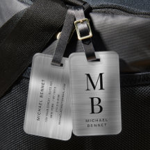Elegant Monogram Silver Borstad Metallisk
