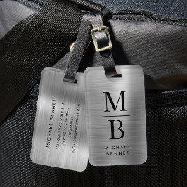 Elegant Monogram Silver Borstad Metallisk Bagagebricka
