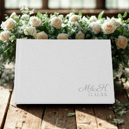 Elegant Monogram Silver Faux Leather Titta Bröllop Gästböcker