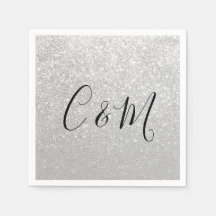 Elegant Monogram Silver Glitter Bröllop Napkins