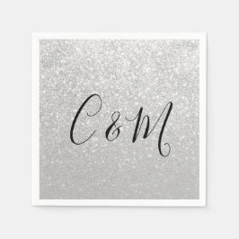 Elegant Monogram Silver Glitter Bröllop Napkins Pappersservett