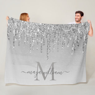 Elegant Monogram Silver Glitter-drivrutiner Fleecefilt