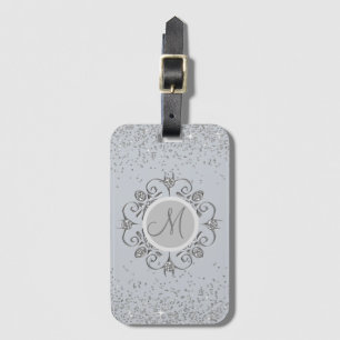Elegant Monogram Silver Glittery Gem Bagagebricka