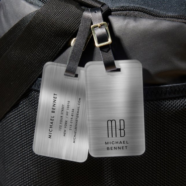 Elegant Monogram Silver Grått Bagagebricka (Elegant Monogram Silver Gray Luggage Tag)