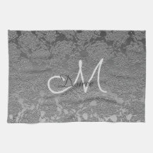 Elegant Monogram Silver Grått Blommigt Modern Clas
