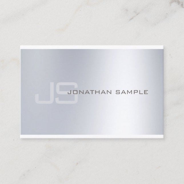 Elegant Monogram Silver ser minimalistisk ut Visitkort (Framsida)