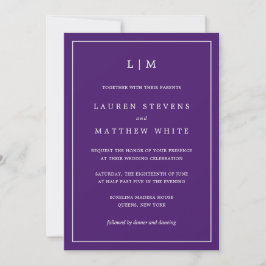 Elegant Monogram Simple Jewel Tone Lila Bröllop Inbjudningar