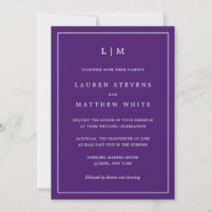 Elegant Monogram Simple Jewel Tone Lila Bröllop Inbjudningar