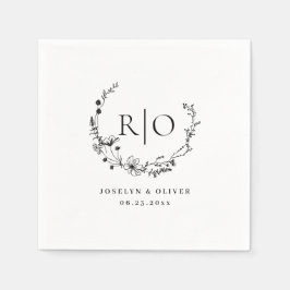 Elegant Monogram Sketchad Blommigt Utandning Bröll Pappersservett