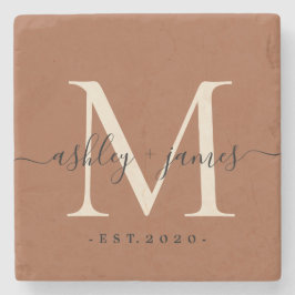 Elegant Monogram Skrift Terrakotta Namn Bröllopsda Stenunderlägg