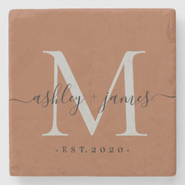 Elegant Monogram Skrift Terrakotta Namn Bröllopsda Stenunderlägg