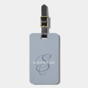 Elegant Monogram skript - blått ljus Bagagebricka
