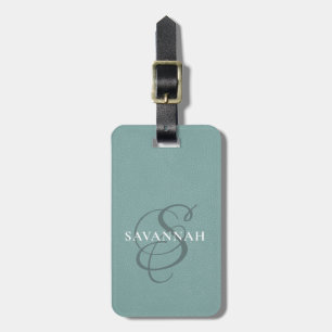 Elegant Monogram skript Dusty Grönt Cute Leather Bagagebricka