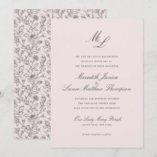 Elegant Monogram, skript för Blommigt i Bröllop Inbjudningar